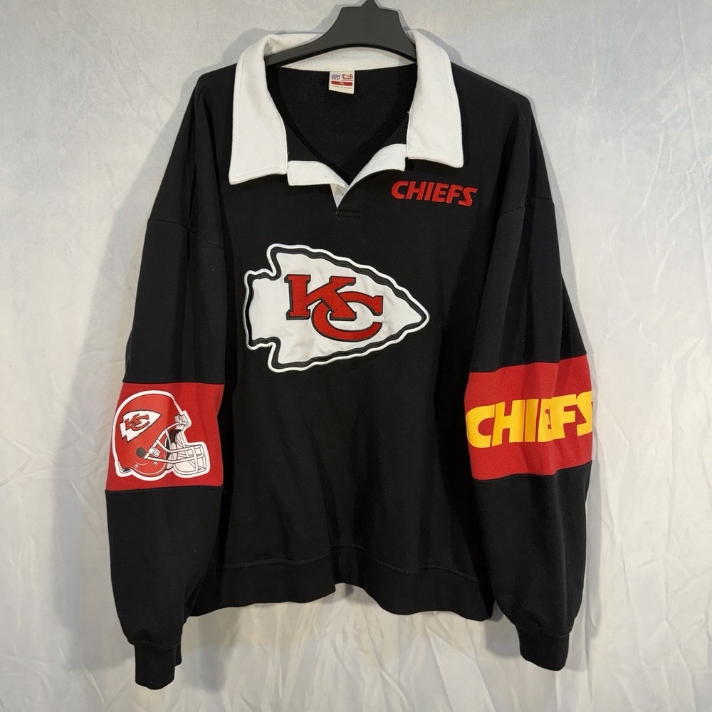 Vintage Kansas city chiefs rugby sweatshirt Men's XL Black White Red Classic Fit